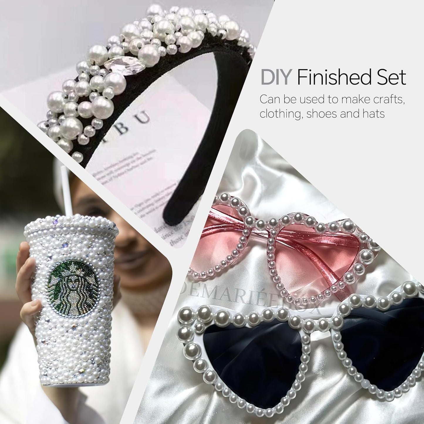 60g White Flat Back Pearls Rhinestones for Crafts Mixed Size 3mm-10mm AB Color Round Half Pearls Flatback Pearl Beads and Resin Rhinestones Set for Face Art with Glue