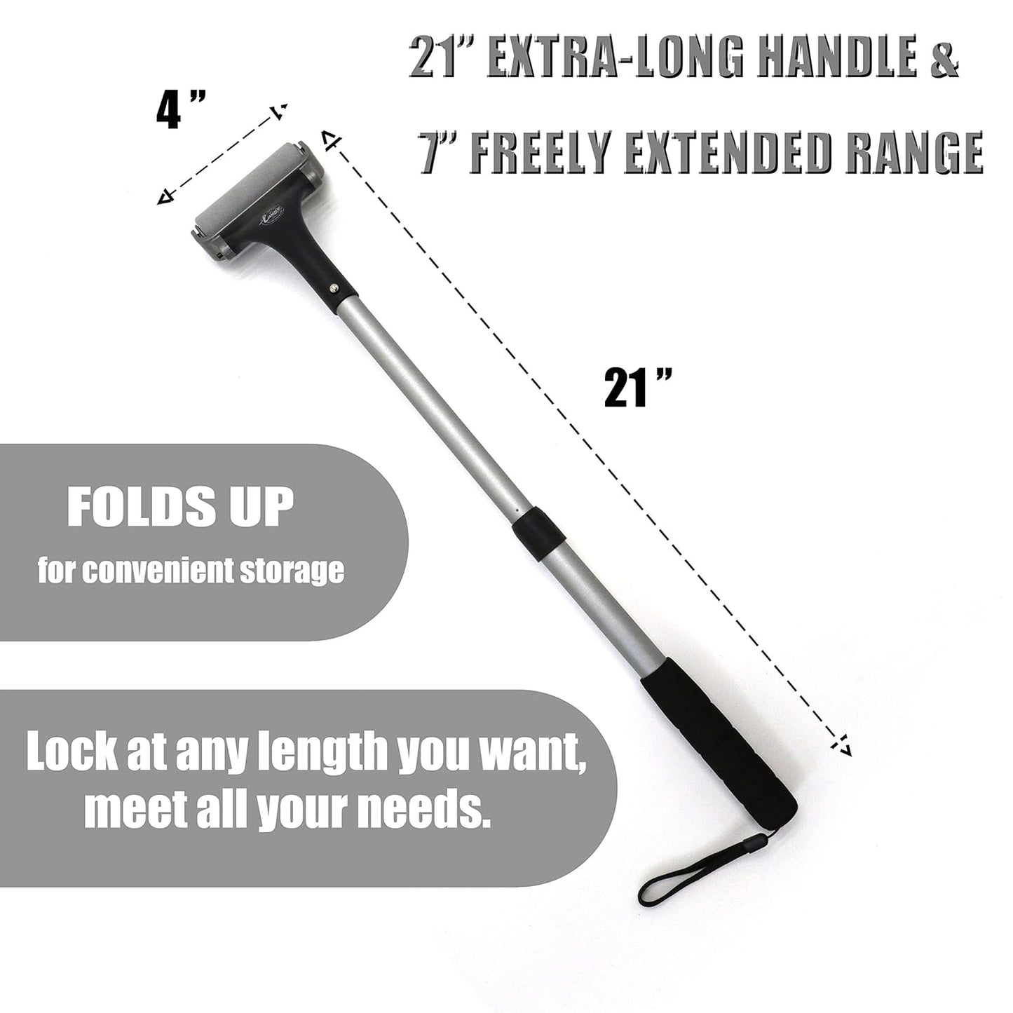 EASACE Lotion Applicator for Back & Body, Long Handle 21.5inch Adjustable Lotion Roller with 2 Replacement Roller for Back self(Silver)