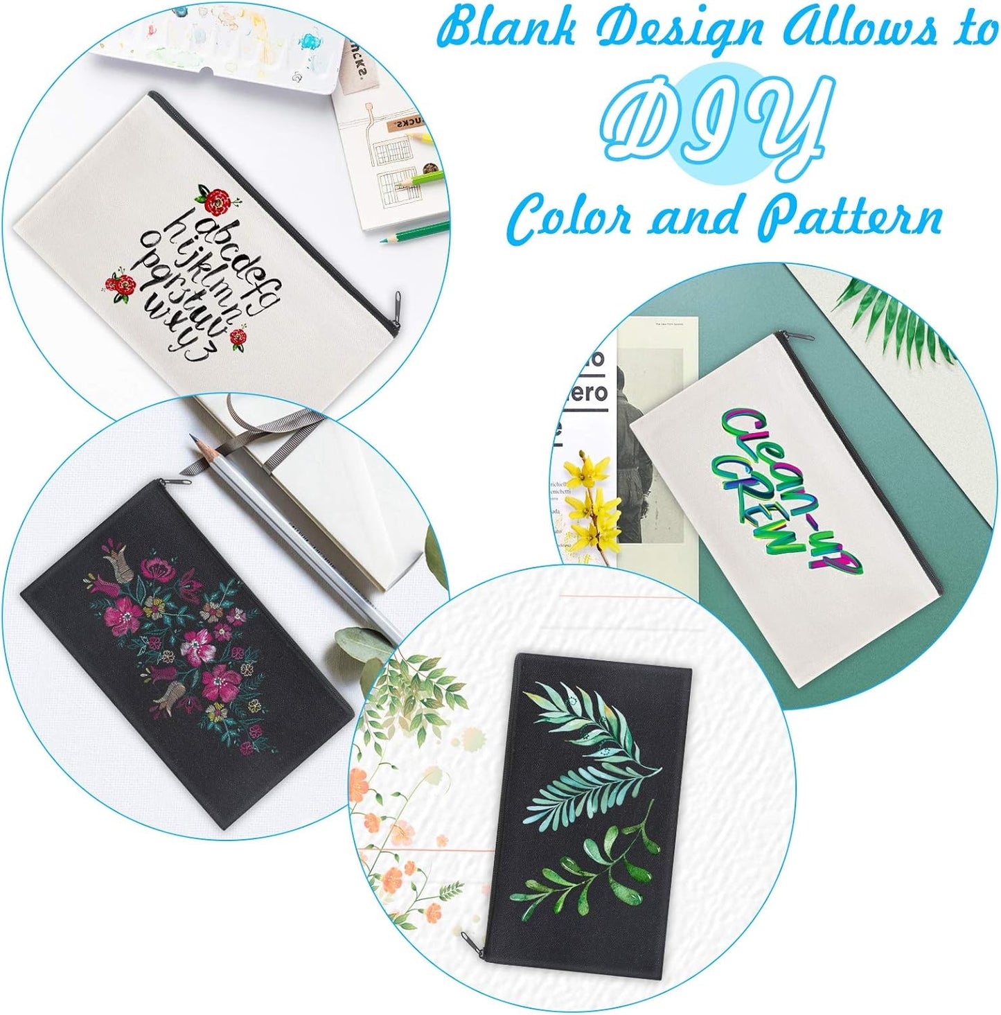 12 Pieces Cotton Canvas Makeup Bag, Multipurpose Cosmetic Bag with Zipper Travel Toiletry Pouch, Blank DIY Craft Bag (Grey, S)