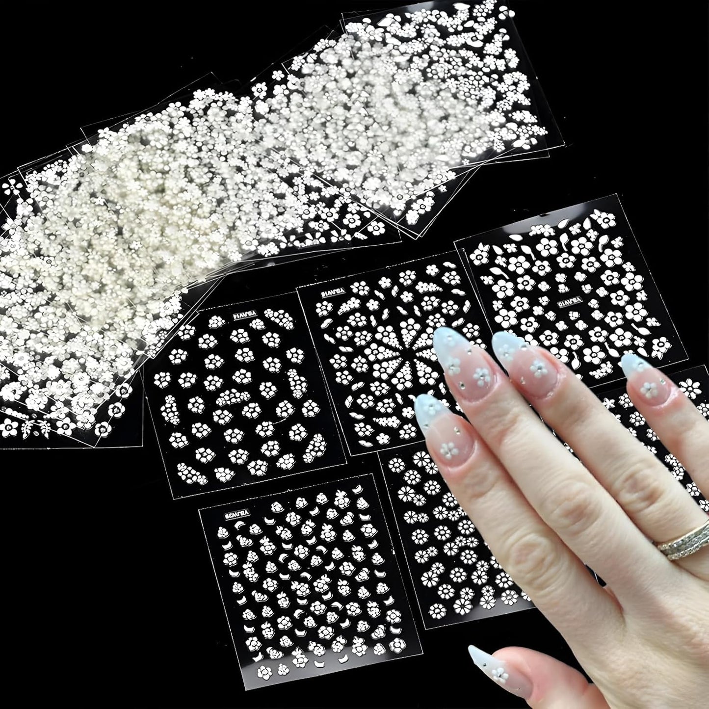30 Sheets White Flower Nail Art Stickers - 3D Self Adhesive Daisy Decals for Spring Nail Art - Floral Supplies for Women and Girls