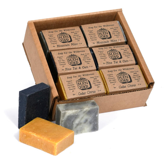 SimpleMan Soap Bar (Pine Tar/Cedar Citrus/Mint) - Men’s soap with Organic & Fair Trade Essential Oils - All Natural Man Bath Soap Bars-Pack of 12-2.5 Ounce bars(30 Ounces Total)