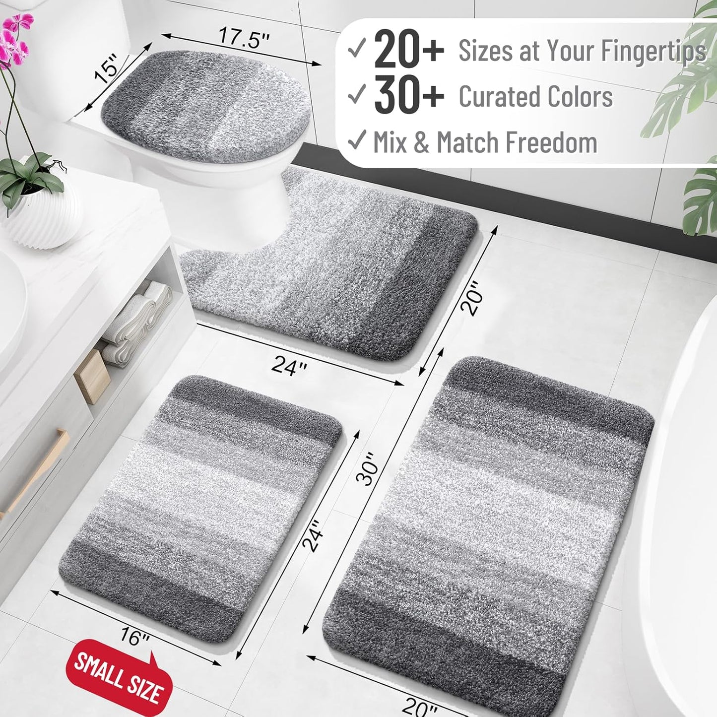 OLANLY Bathroom Rug Mat 70x24, Extra Soft and Absorbent Microfiber Bath Rugs, Non-Slip Plush Shaggy Bath Carpet Runner, Machine Wash Dry, Bath Mats for Bathroom Floor, Tub and Shower, Grey