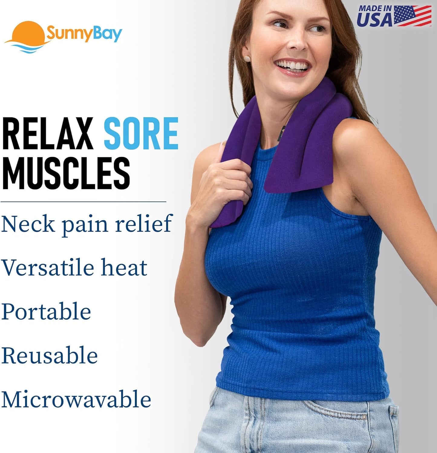 SunnyBay Microwave Heating Pad, Microwavable Moist Heated Neck and Shoulder Wrap, Versatile Weighted Beanbag Cold Pack or Warm Compress for Pain Relief, 26x4 Inches, Made in USA, London