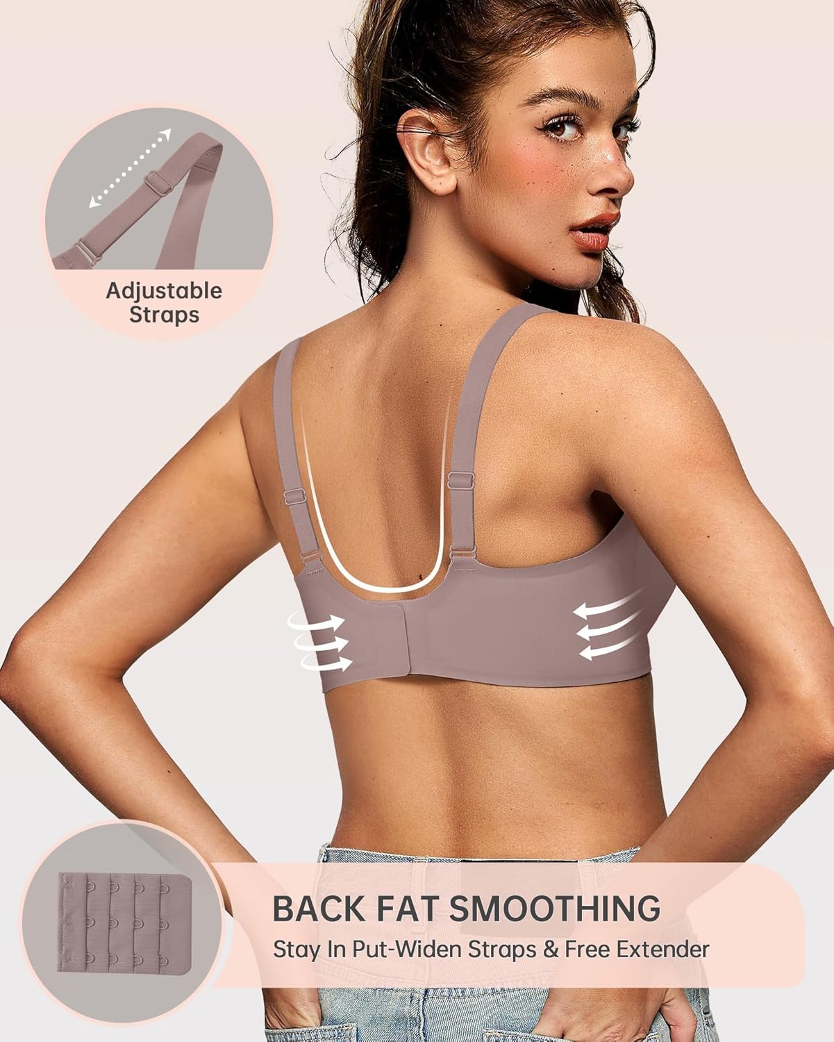 OEAK Womens Deep V Bras Wireless Comfortable Bra Supportive No Underwire Bras Tshirt Push Up Bralettes Plunge Seamless Bra