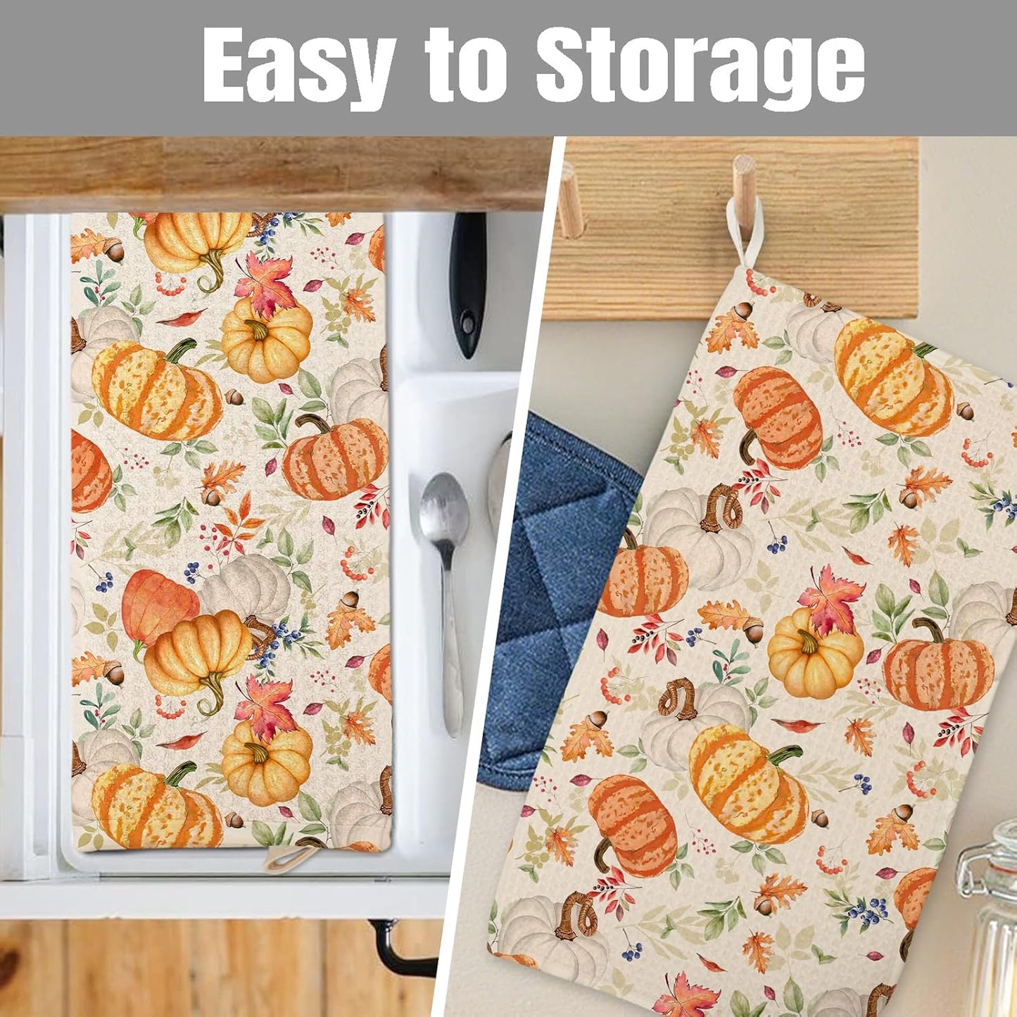 Dish Drying Mat for Kitchen Counter Large 16" x 18" Fall Pumpkin Absorbent Microfiber Dishes Drainer Rack Mats Pad Reusable Washable