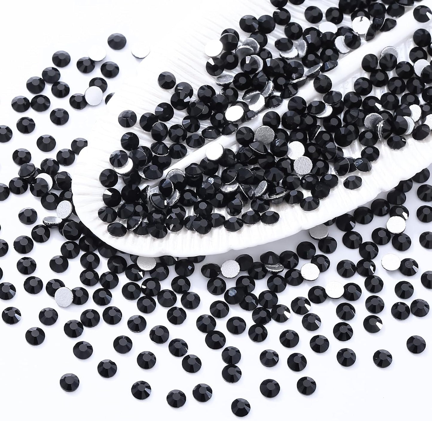 Black Flatback Rhinestones, Glass Rhinestones for Nail Art and Craft, Glue Fix, Loose Crystal Gemstones(Black, SS6, 1440pcs, 1.9-2.0mm)