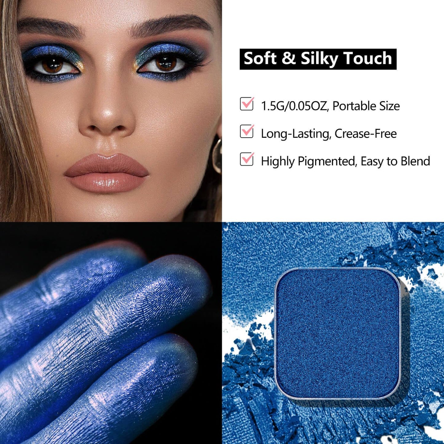 Magnetic Blue Single Eyeshadow Matte Shimmer Highly Pigmented Blendable Longwear Powder in Magnetic Refill Pan for Custom Palette Easy to Apply and Remove (Abyss)