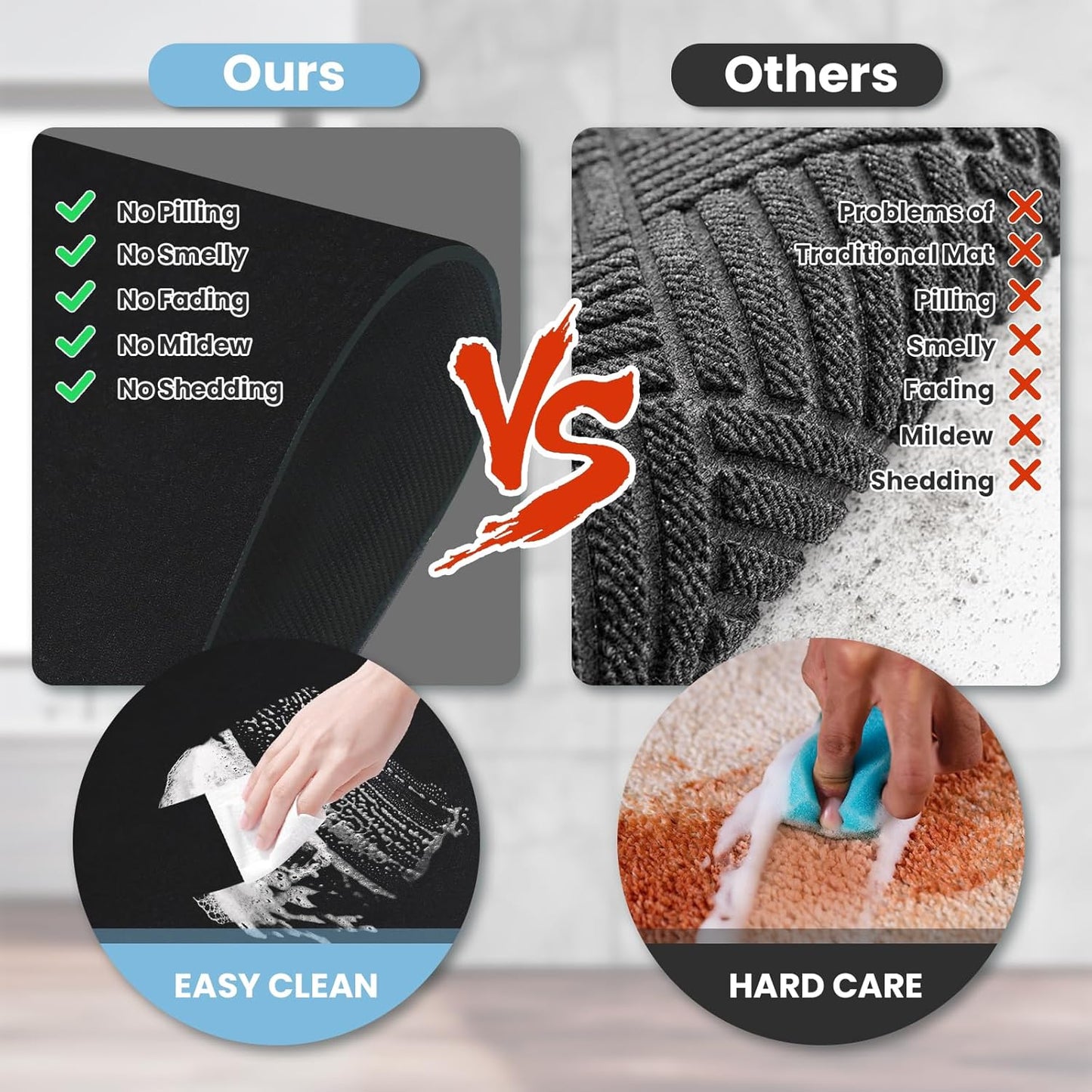 Diatomaceous Earth Bath mat Bathroom Rugs Super Absorbent Quick Dry Non Slip Bath Mat Thin Bathroom Floor Mats Fit Under Door-Shower Rug for in Front of Bathtub Shower, Black, 15.7"x35.4"