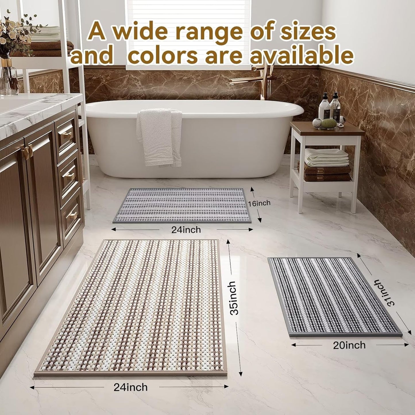 Bathroom Rug Mat,Soft Non Slip Absorbent Water Bath Rug,Quick Dry Machine Washable Chenille Braided Shower Mat,Bath Mat for Bathroom Floor,Home Decor Accessories Coffee 24x35