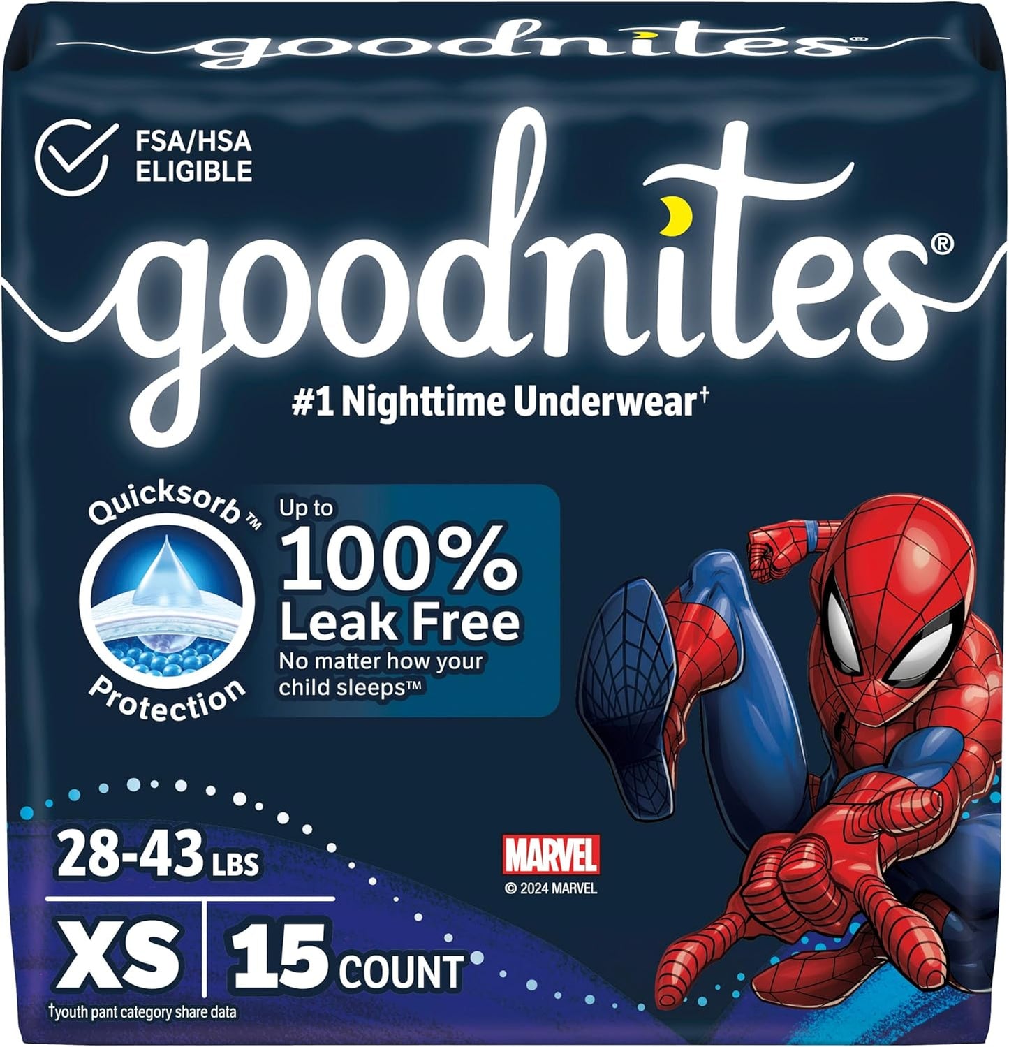 Goodnites Boys' Nighttime Bedwetting Underwear, Size Extra Small (28-43 lbs), 15 Ct, Packaging May Vary