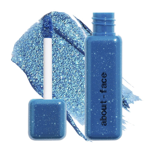 About-face Fractal Glitter Eye Paint Above Santorini – Smudge-Proof, Long-Lasting Liquid Eyeshadow – Intense Sparkle with Mousse Texture – Vegan, Cruelty-Free – 0.13oz (Sapphire)