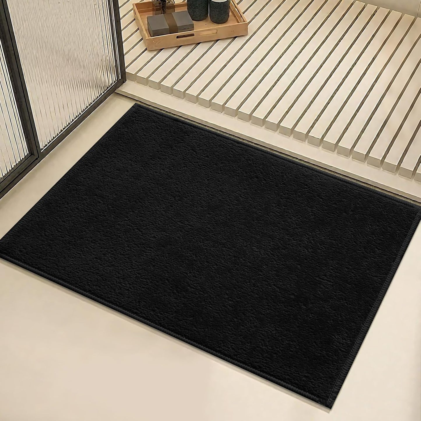 Bath Mat-Non-Slip Bathroom Floor Mats-Absorbent Quick Dry Low Pile Bathroom Rugs Fit Under Door-Bath Rug for Sink,Bathtub,Shower Room,17"×24",Black