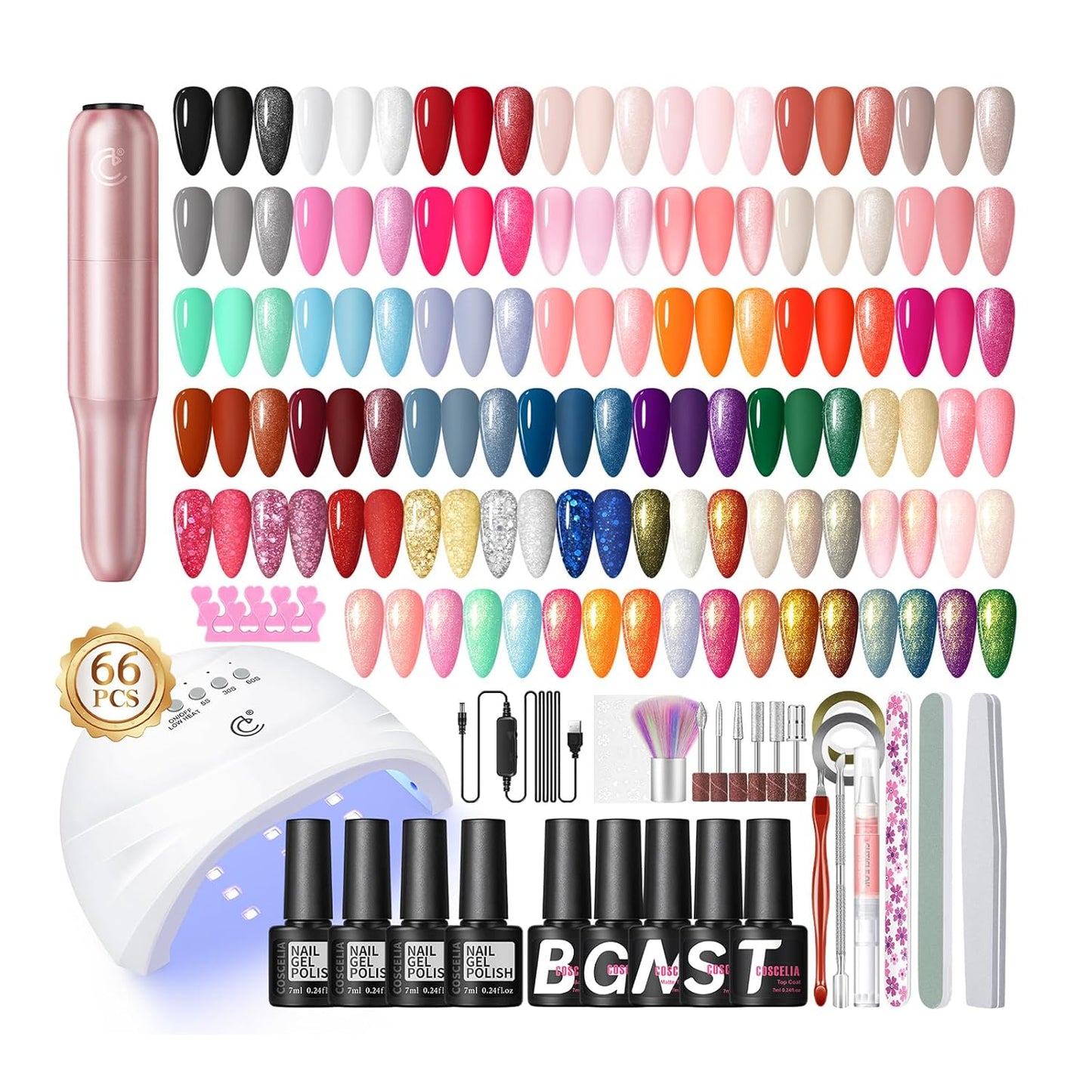 COSCELIA 66pcs Gel Nail Polish Kit with U V light and Drill Starter Kit 35 Colors Fall Gel Polish Set 5pcs Top Base Coat Nail Art Supplies French Gel Manicure Kit Gifts for Women DIY at Home