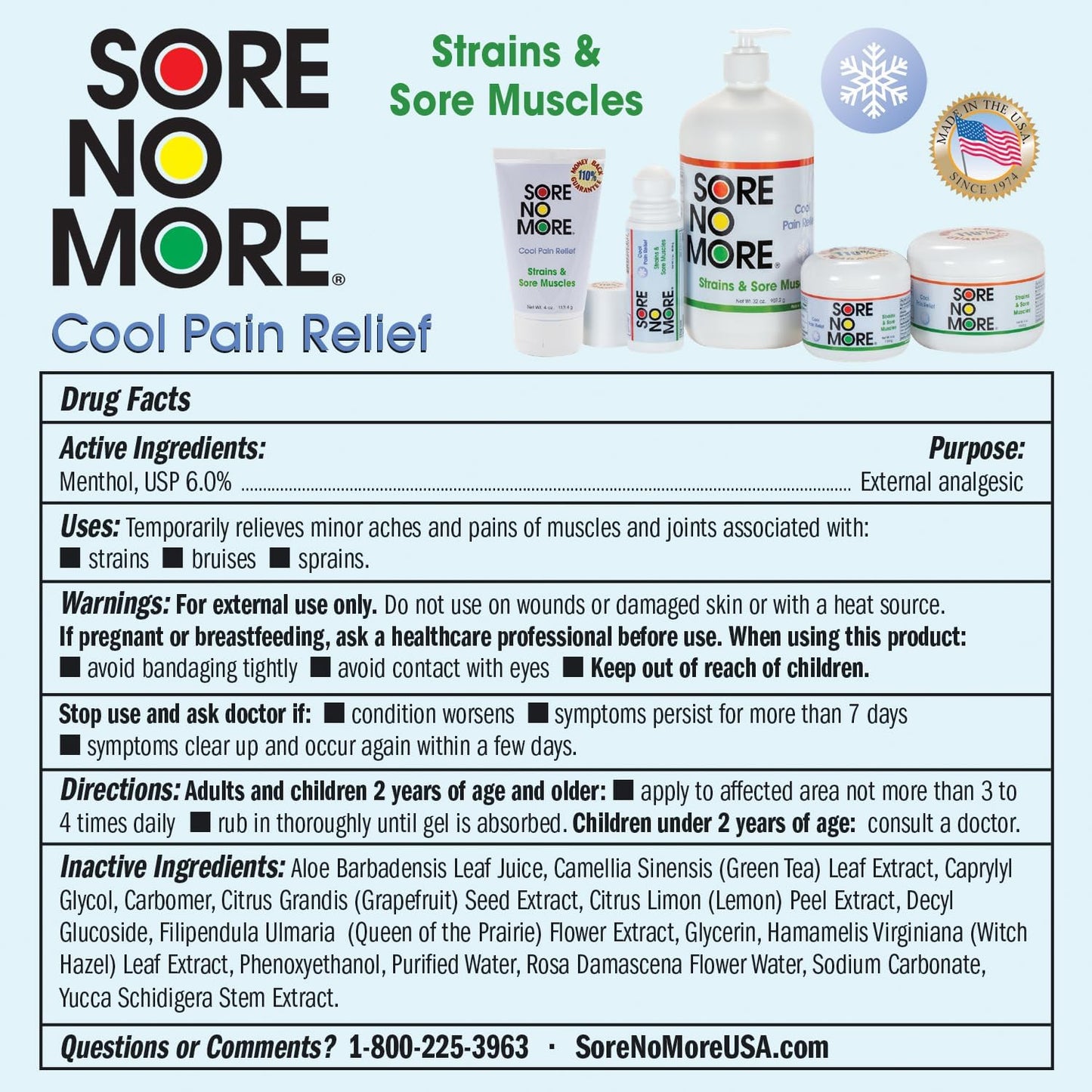 Sore No More Cool Relieving Gel for Aches & Pains in Muscles & Joints associated with Strains, Bruises & Sprains | Absorbs Quickly with a Refreshing Lemon Aroma | 32 oz Bottle with Pump