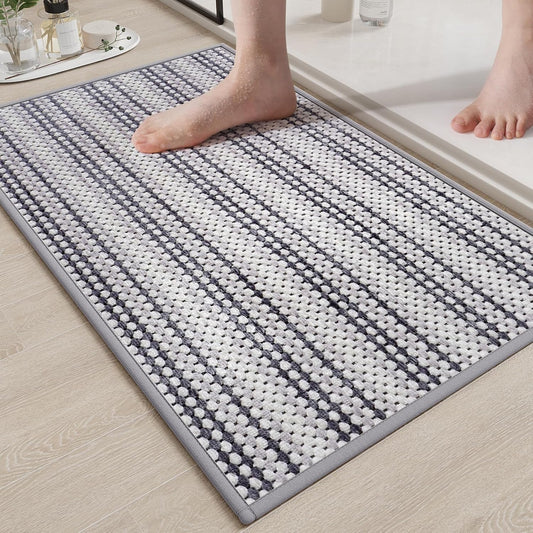 Soft Chenille Bath Mat Super Absorbent Bathroom Mat Quick Dry- Rubber Backed Bath Mats for Bathroom Floor Non Slip-Machine Washable Bathroom Rugs Front of Bathtub,Shower Room Grey 16x24