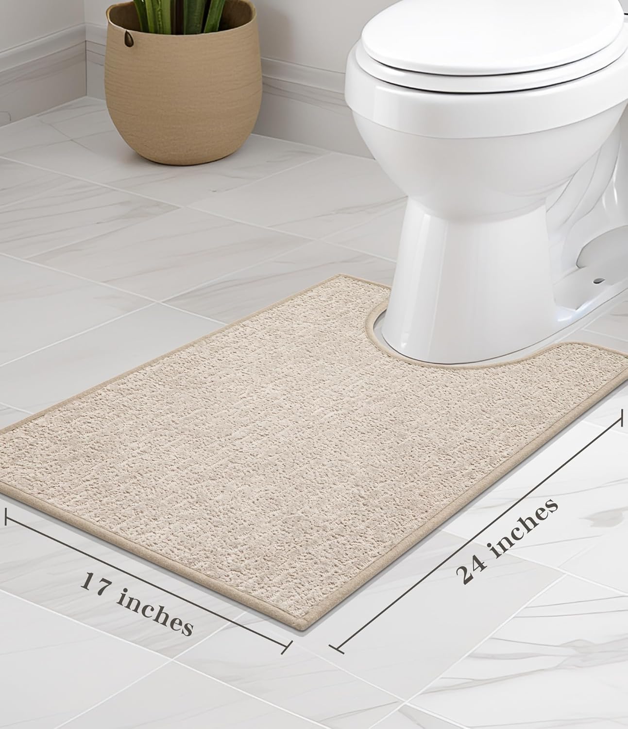 chakme Bathroom Rugs Mat U-Shaped 24x17, Ultra Thin Non Slip Bath Mat Small Quick Dry Absorbent Bath Mat for Bathroom Floor, (Light Beige, U-24"x17")