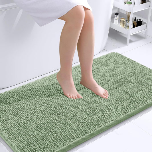 OLANLY Bathroom Rugs 45x27, Extra Soft Absorbent Chenille Bath Rugs, Rubber Backing Quick Dry, Machine Washable Bath Mats for Bathroom Floor, Tub and Shower, Home Decor Accessories, Sage Green
