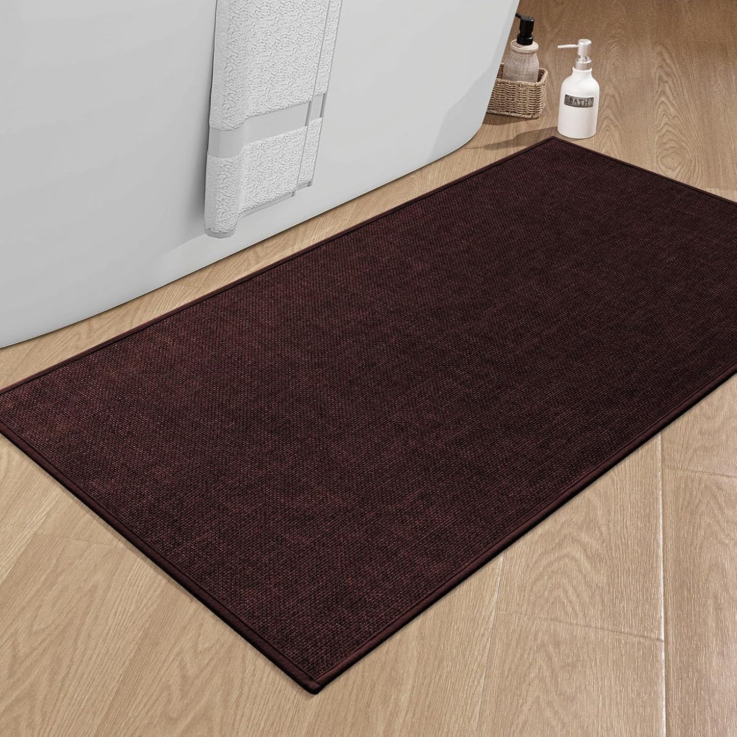 chakme Bathroom Rugs Mat 47x24, Ultra Thin Non Slip Bath Mat Large Quick Dry Absorbent Bath Mat for Bathroom Floor, (Dark Purple, 47"x24")