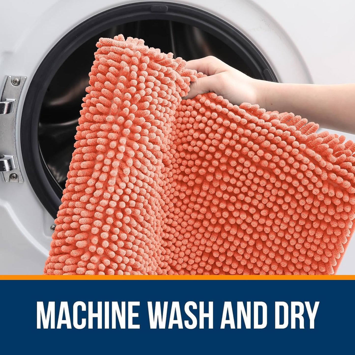 OLANLY Bathroom Rugs 70x46, Extra Soft Absorbent Chenille Bath Rugs, Rubber Backing Quick Dry, Machine Washable Bath Mats for Bathroom Floor, Tub and Shower, Home Decor Accessories, Coral