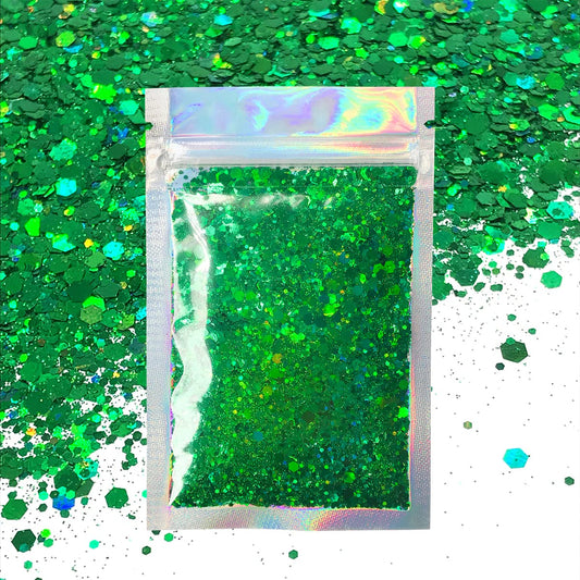 Green Body Glitter - 15g Chunky Holographic Face, Hair, Eye & Body Glitter Set for Women. Rave & Festival Accessories