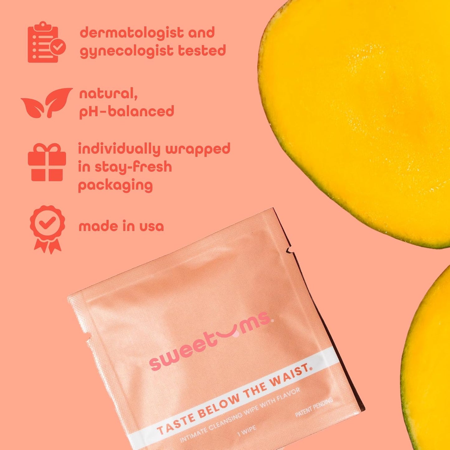 Feminine Wipes For Women, Individually Wrapped - pH Balanced Flavored Intimate Wipes - Mango, Pack of 10