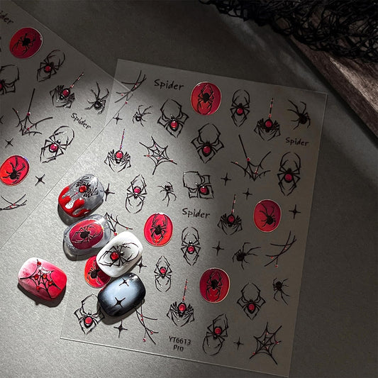 Halloween 5D Embossed Nail Art Stickers Decals Spider Gem Nails Sticker Spider Web Nails Decal Self-Adhesive Nail Art Decals for Women Halloween Decor