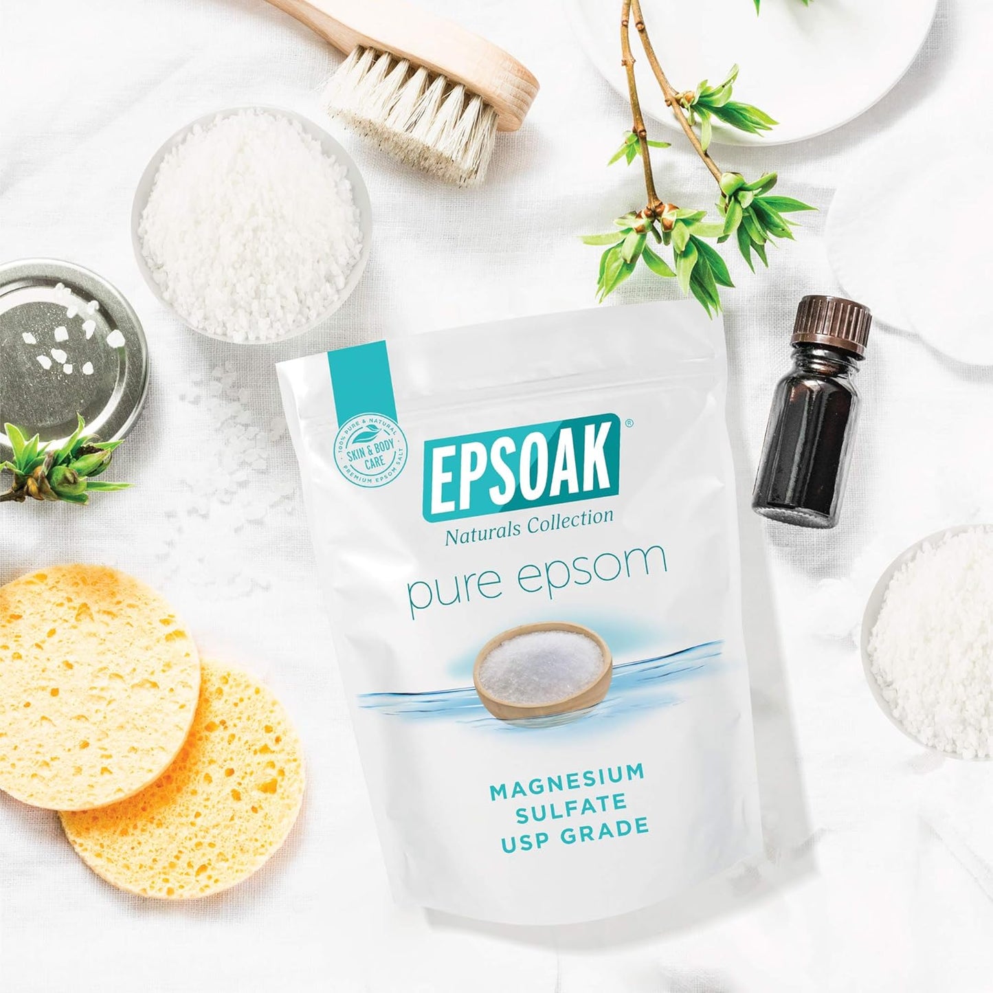 Epsoak Epsom Salt 5 lb Resealable Bulk Bag, Magnesium Sulfate USP. Unscented, Made in The USA, Cruelty-Free Certified