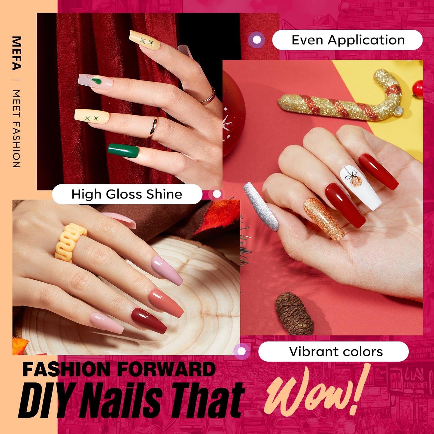 MEFA Fall Gel Nail Polish Set, 32 Colors Burgundy Red Gel Polish Set Champagne Gold Glitter Nail Polish Soak Off Dark Red Purple Shimmer Nude Brown Gel Nail Gifts for Women Girl DIY Salon