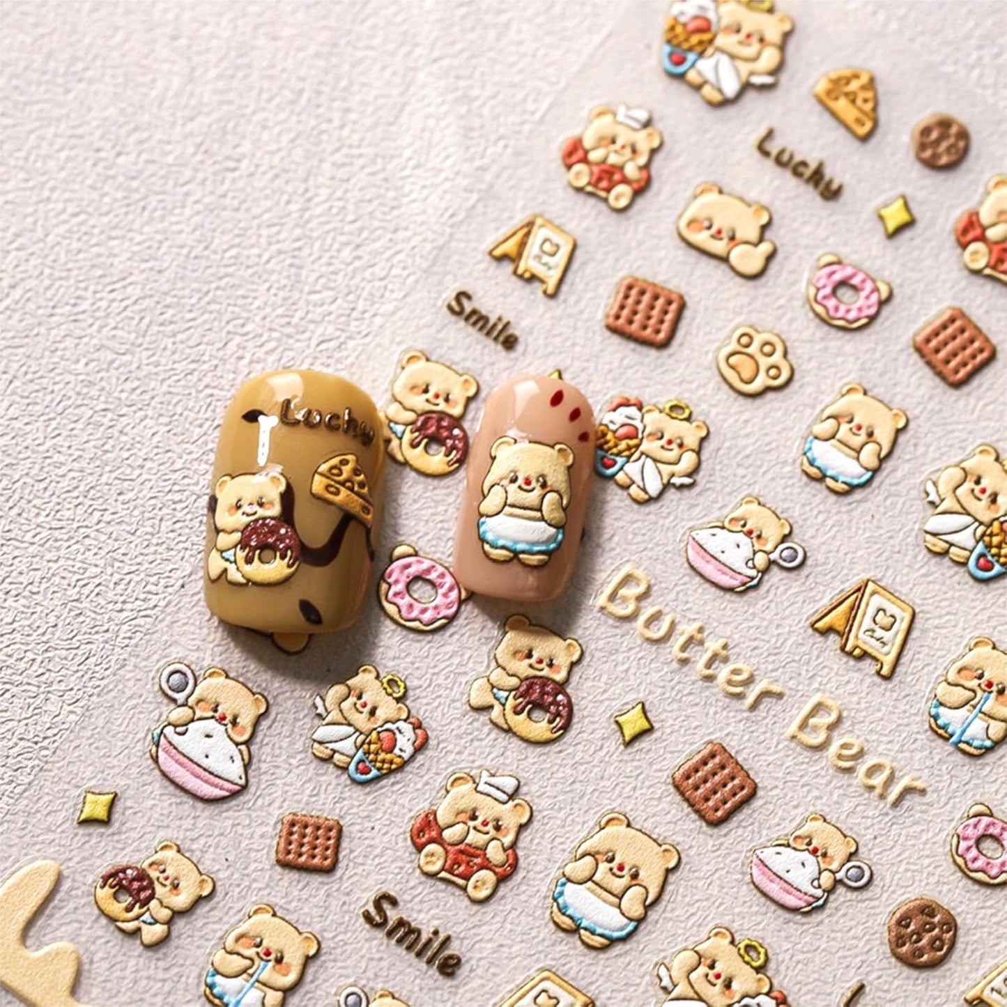 Dedyel Cute Nail Stickers 5D Embossed Cartoon Bear Kawaii Animal Self-Adhesive Nail Decals for Women Girls Kids Nail Art Decoration