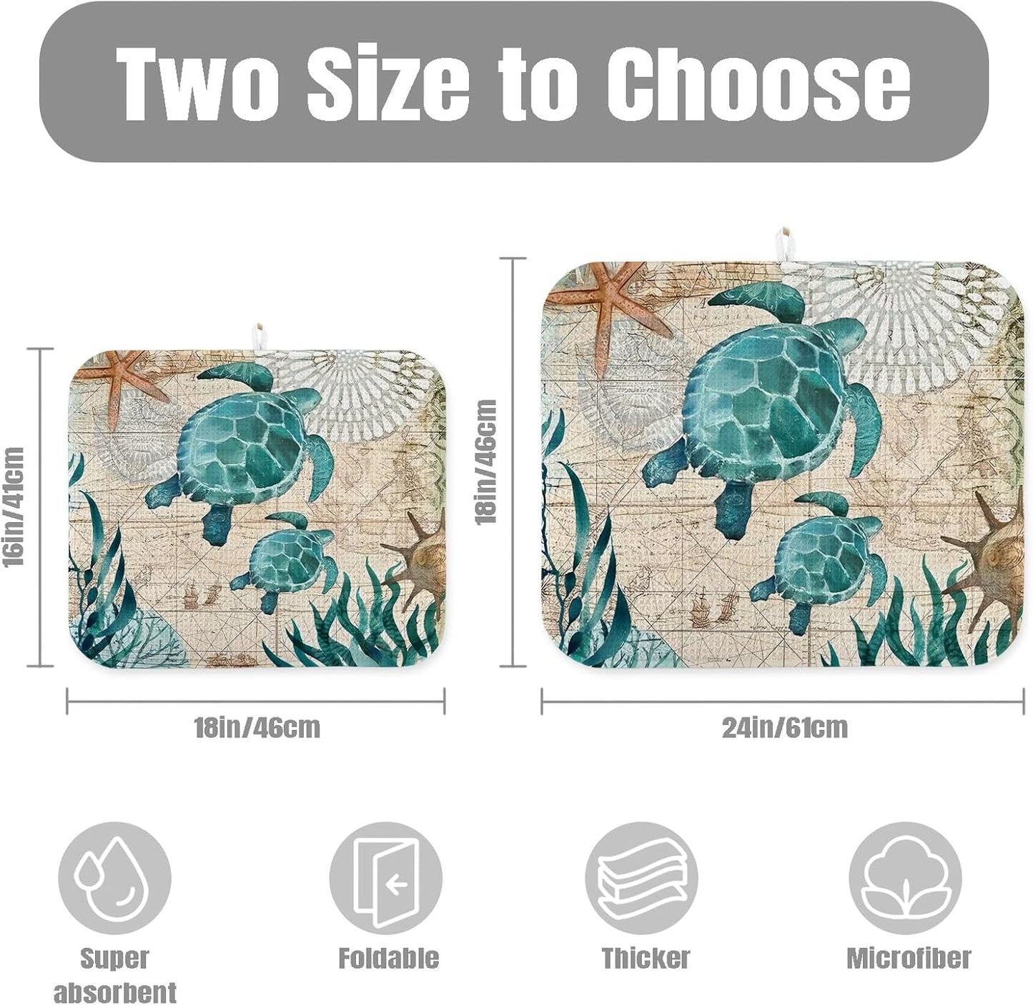 Dish Drying Mat for Kitchen Counter Large 18" x 24" Seaturtle Absorbent Microfiber Dishes Drainer Rack Mats Pad Reusable Washable