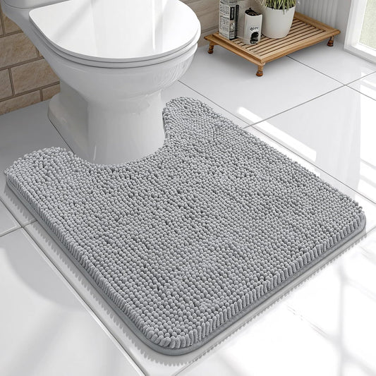 OLANLY Toilet Rugs U-Shaped 20x20, Extra Soft Absorbent Chenille Contour Bathroom Rugs for Toilet, Dry Quickly, Machine Washable, Non-Slip Bath Mat, Light Grey