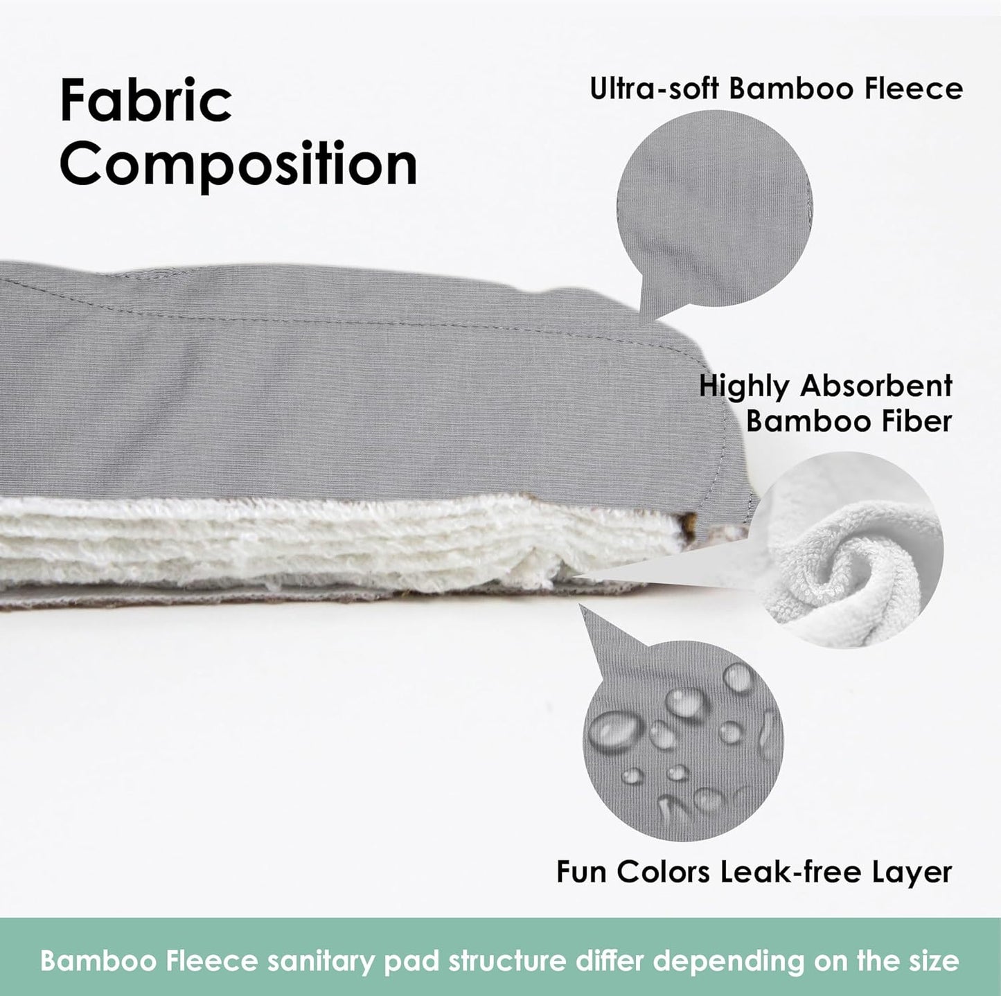 wegreeco 6 Pcs Reusable Menstrual Pads, Ultra Absorbent Cloth Pads for Heavy Flow, Sanitary for Teens, Women, Nonslip, Grey Inner, Grey Outer, Medium