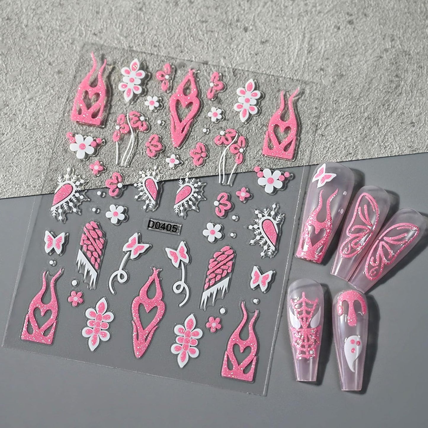 Halloween Nail Art Stickers Decals with Cute Ghost Skeleton Spider Web Bat Stars Love Flower Butterfly Design Glitter Nail Stickers DIY Festival Nail Decoration for Women Girls 6 Sheets