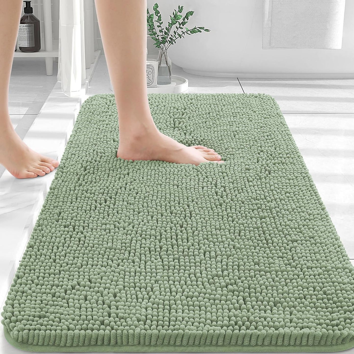 OLANLY Bathroom Rugs 30x20, Extra Soft Absorbent Chenille Bath Rugs, Rubber Backing Quick Dry, Machine Washable Bath Mats for Bathroom Floor, Tub and Shower, Home Decor Accessories, Sage Green