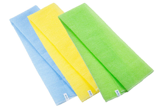 Modu 3 PCS Long Exfoliating Washcloth - African Bath Net Sponge Loofah Japanese Washcloth Body & Back Scrubber for Shower, Deep Cleansing (Sky Blue, Yellow, Green)