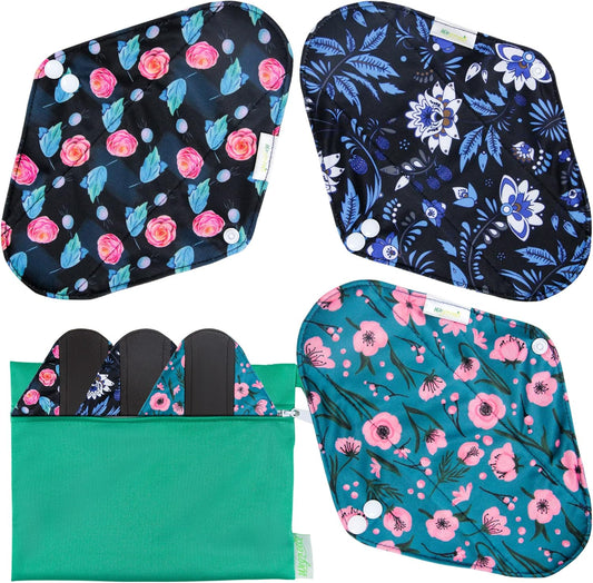 wegreeco Reusable Menstrual Pads - Reusable Sanitary Pads | Reusable Panty Liners | Soft Cloth Menstrual Pads - 6 Pack with 1 Cloth Mini Wet Bag (L, Rose)