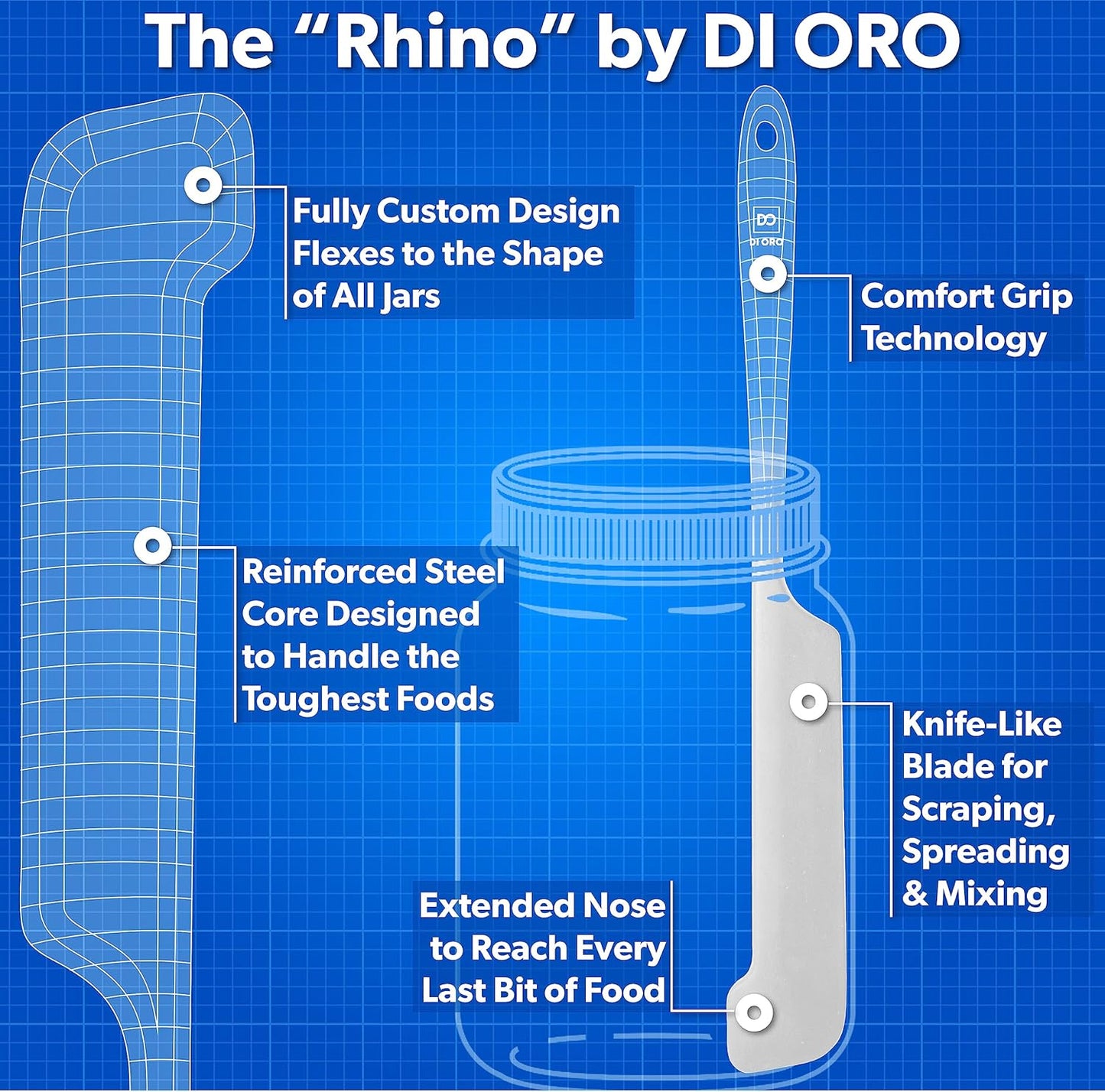 DI ORO Silicone Jar Spatulas for Scraping - Rubber Spatulas Silicone Heat Resistant - Kitchen Spatulas Nonstick Cookware Safe - Silicone Utensil Set for Blenders, Mixing, Baking, & Makeup (5pc, Stone)