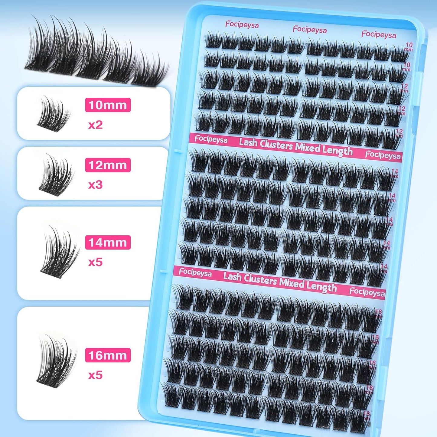Focipeysa Wispy Lash Clusters Salon Effect Clusters Eyelash Extensions Volume Eyelashes Cluster Natural Lashes Extensions 10-16mm Individual Lashes DIY Clusters Lash Extensions at Home C Curly