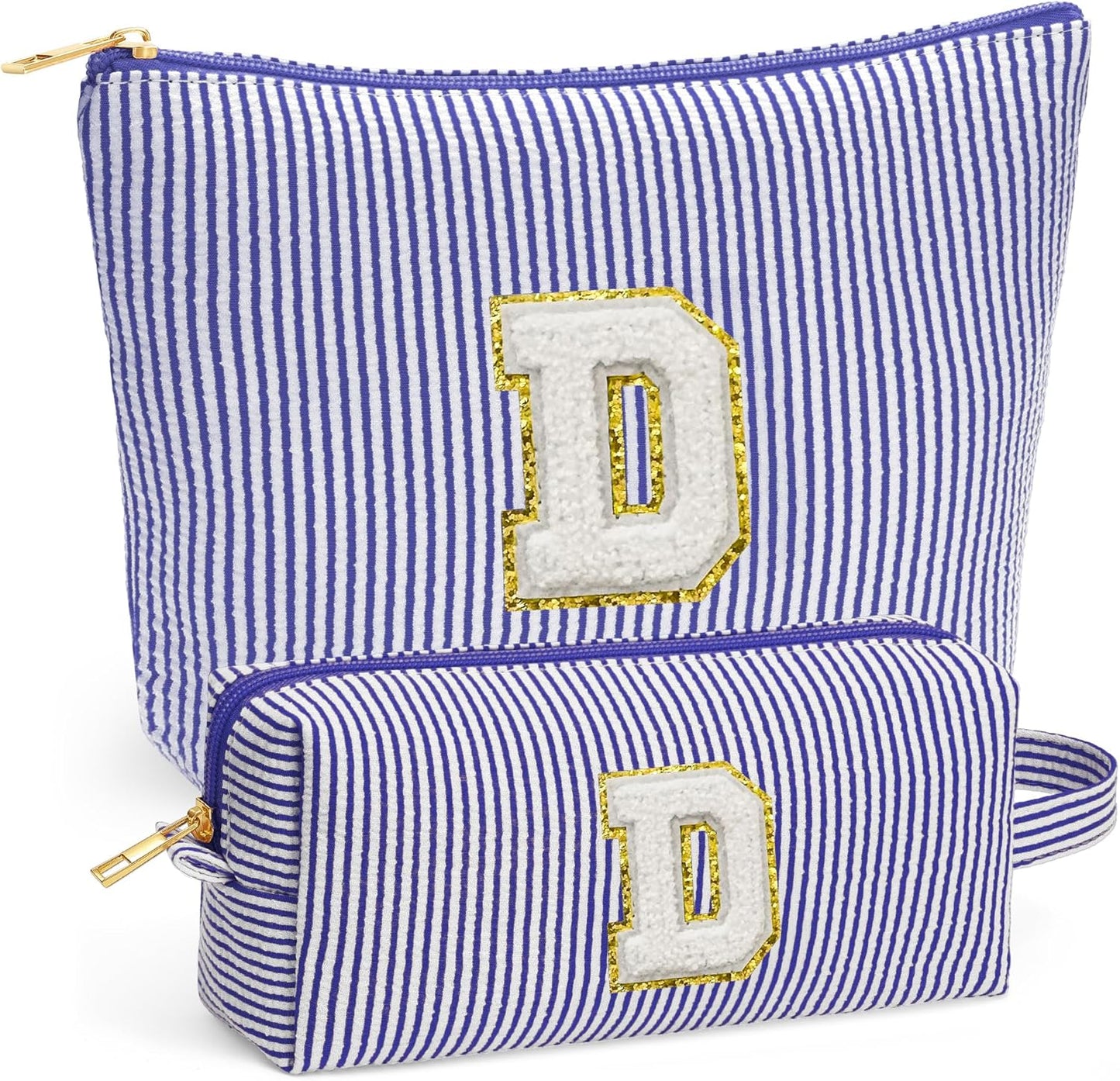 Travel Essentials - Portable Travel Makeup Bag Set for Women, Portable Initial Travel Toiletry Bag, Makeup Pouch Organizer Cosmetic Bag Birthday Gifts for Women, Blue Letter D