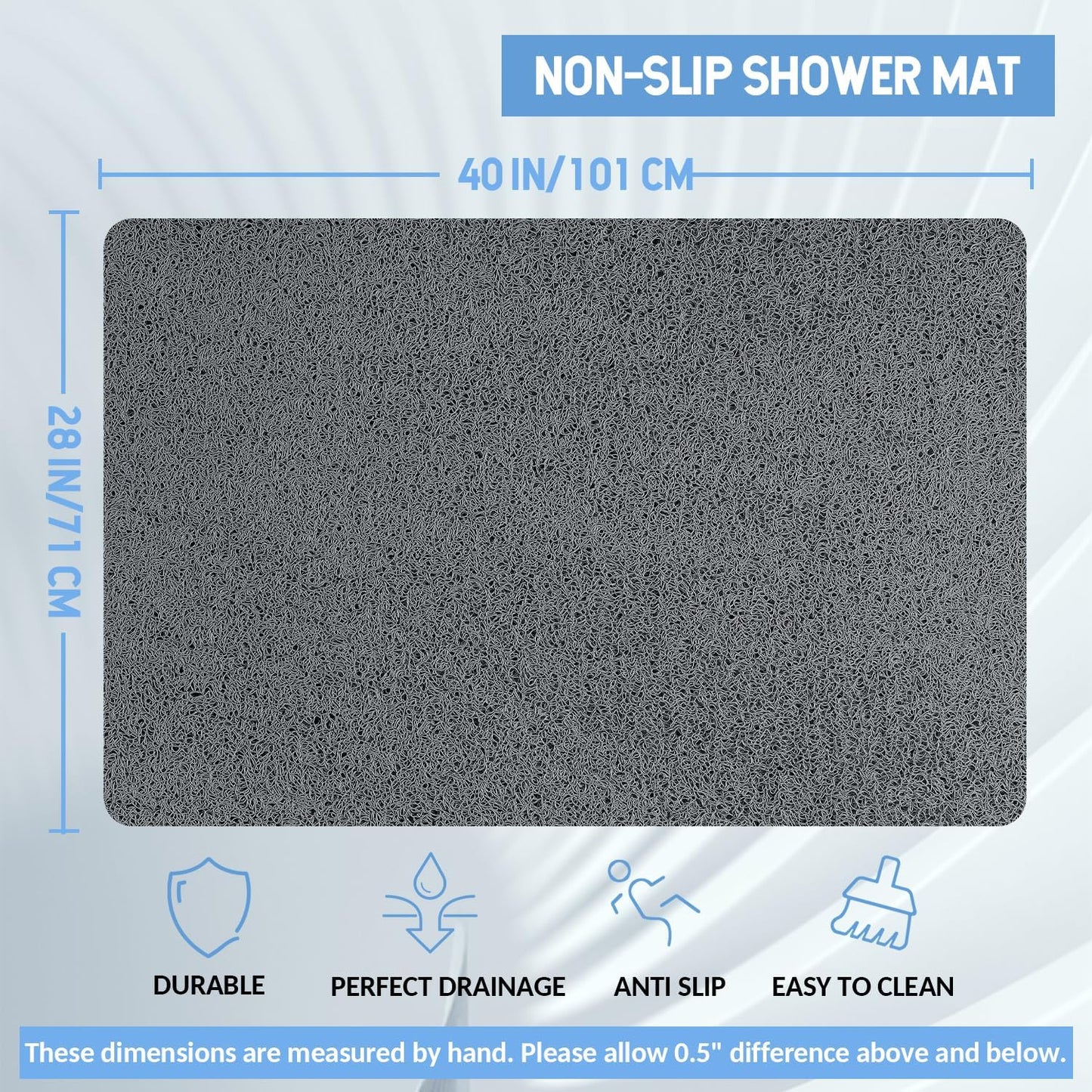 Non-Slip Bathtub Mat, Anti Slip Shower Mat, Fast Drying Bathtub Mats, Foot Scrubber Mat, Anti Slip Mat for Tub, Floor, Bathroom, Kitchen, Home, Hotel (Grey 40"×28")