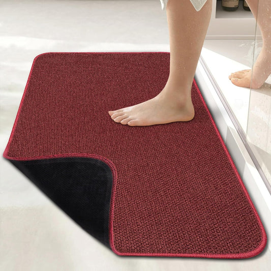Bath Mat,Ultra Thin Bathroom Rugs,Rubber Bath Mats for Bathroom,No Slip Bath Rugs,Quick Dry,Machine Washable,Low Pile,Absorbent,Shower Outside,Sink,Home Decor Accessories.Red,2'x3'(24x36inch)