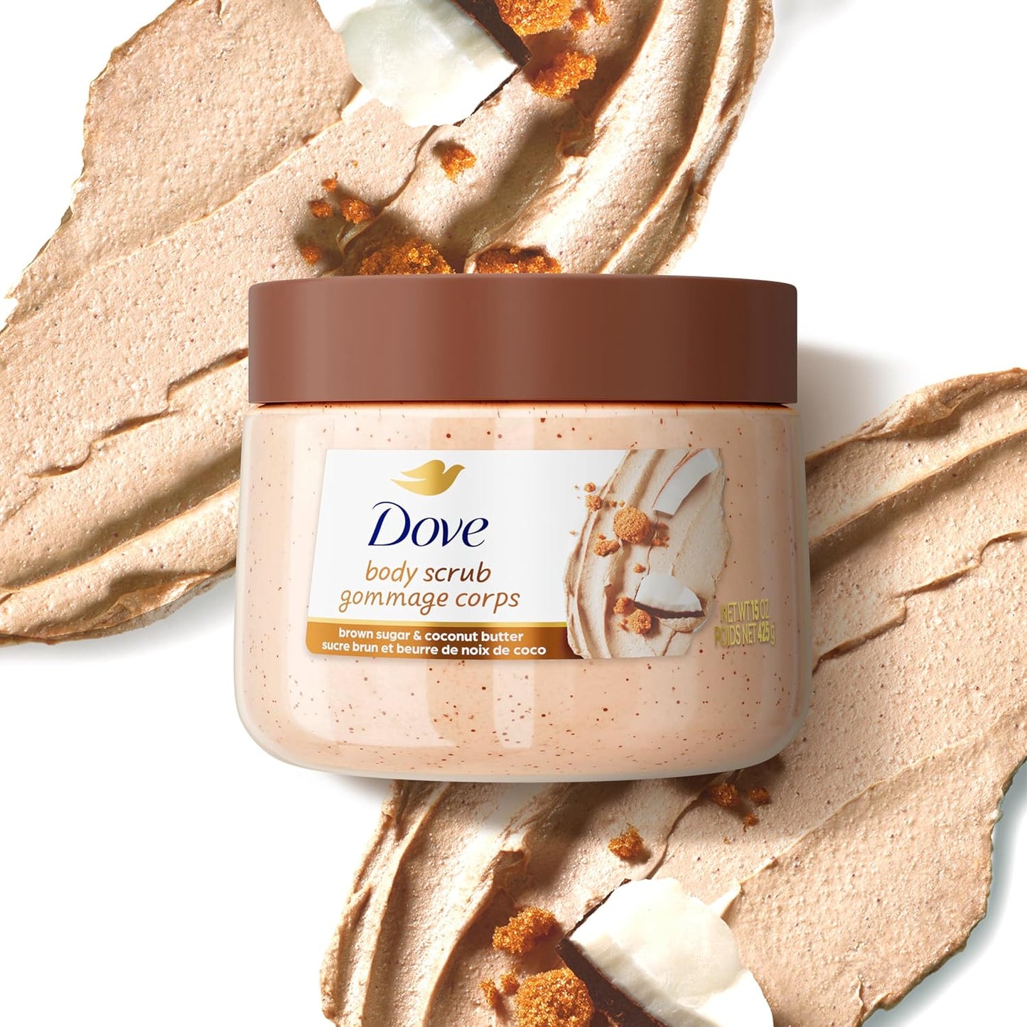 Dove Brown Sugar and Coconut Butter Body Scrub Exfoliates and Deeply Nourishes for Smooth, Radiant Skin 15 oz
