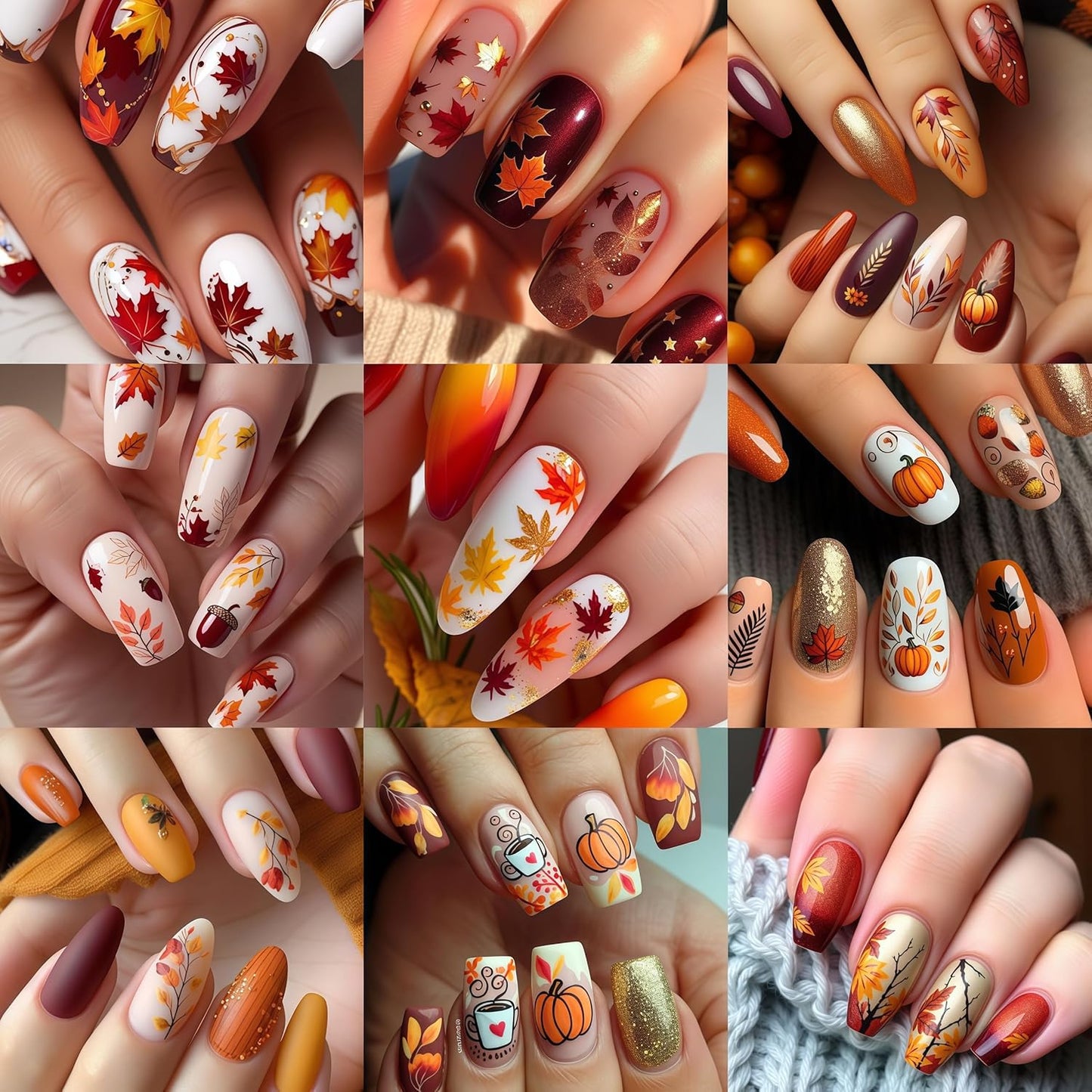 5Sheets Fall Nail Stickers Autumn Maple Leaf Nail Art Stickers 3D Self Adhesive Maple Leaves Nails Decals for Nails Art Thanksgiving Day Nail Decoration Pumpkin Nut Cute Manicure Supplies for Women