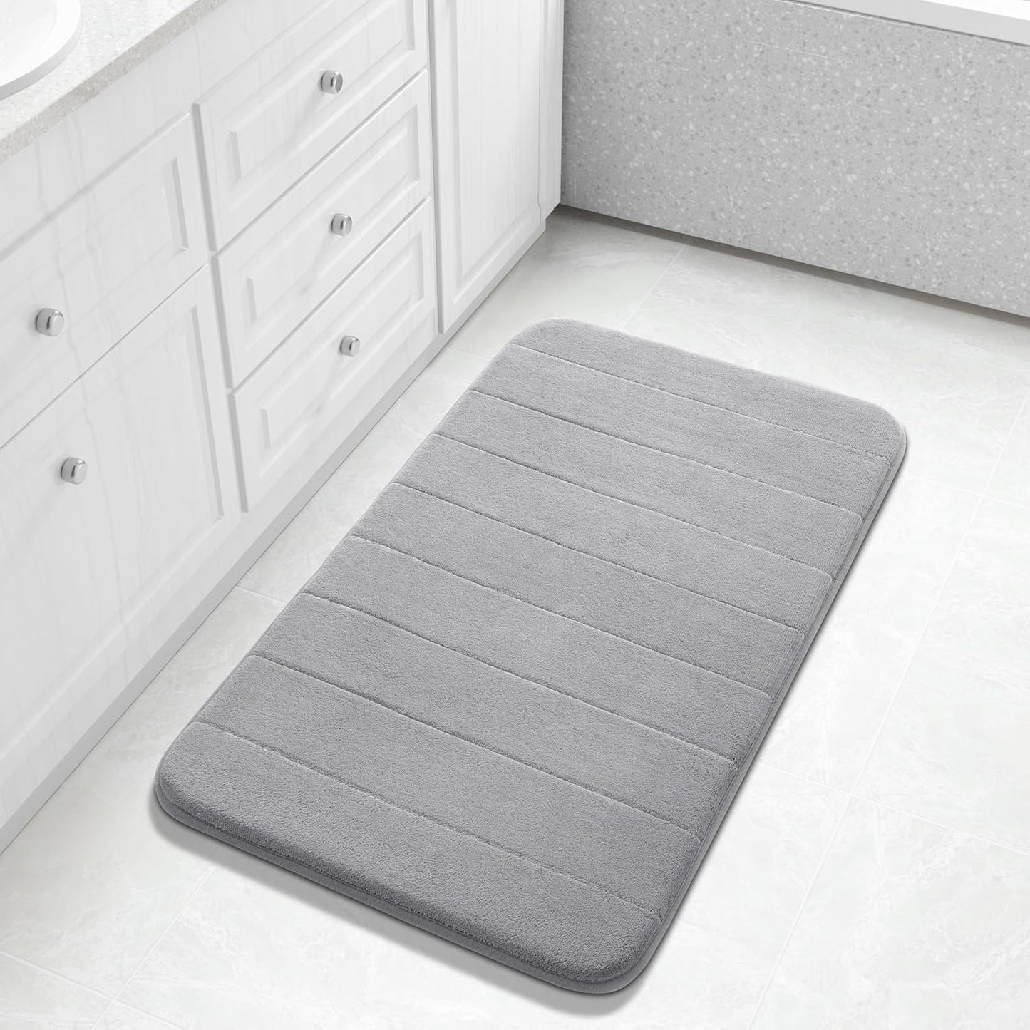 Yimobra Large Bath Mat 36"x24", Super Soft Quick Dry Memory Foam Bathroom Rug, Water Absorbent, Non Slip Backing Machine Washable for Tub Shower, Thick Comfort Support, Gray