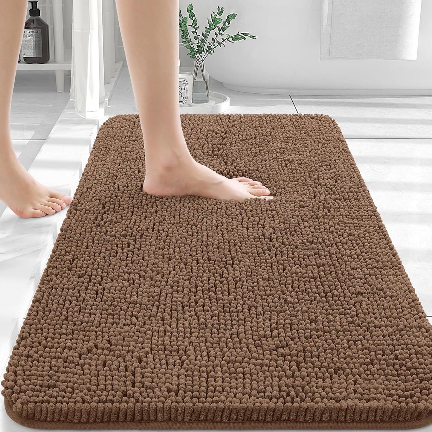 OLANLY Bathroom Rugs 30x20, Extra Soft Absorbent Chenille Bath Rugs, Rubber Backing Quick Dry, Machine Washable Bath Mats for Bathroom Floor, Tub and Shower, Home Decor Accessories, Mocha