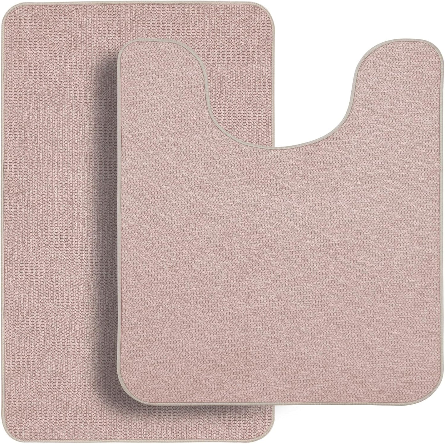Bathroom Rugs Set 2 Pieces,Thin Bathroom Mats,Toilet Rugs,Quick Dry,Non-Slip,Machine Washable,Low Pile,Absorbent Bath Mats,Shower,Sink,Home Decor Accessories.Beige,1'5"x2'3"+1'8"x2" U Shape