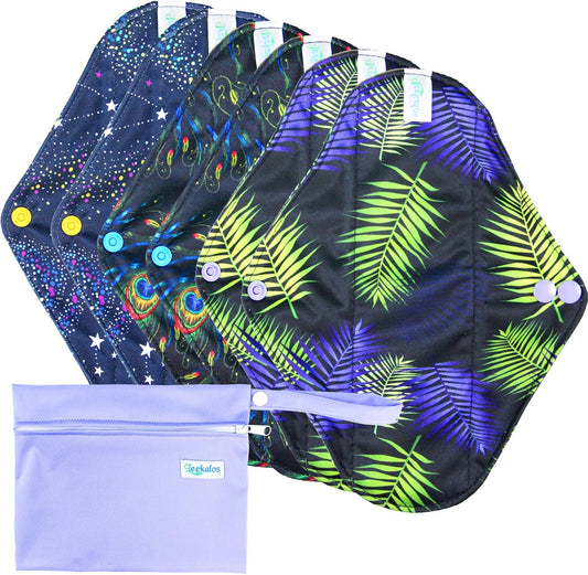 Leekalos Bamboo Menstrual Cloth Pads - Reusable Sanitary Pads for Light Incontinence - Pack of 6, 1 Cloth Mini Wet Bag