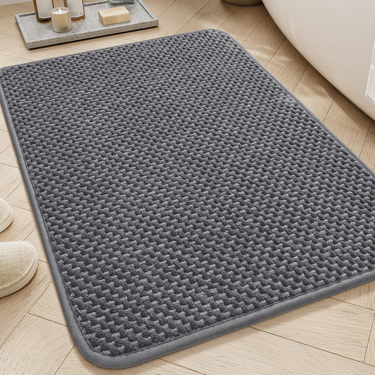 AMOAMI Chenille Bath Mat Super Absorbent Bathroom Mat Quick Dry Bath Mats for Bathroom Rubber Backed Bathroom Rugs Non Slip Washable Fit Under Door, Front of Bathtub, Sink, Darkgrey&LIGHTGREY 20"x32"