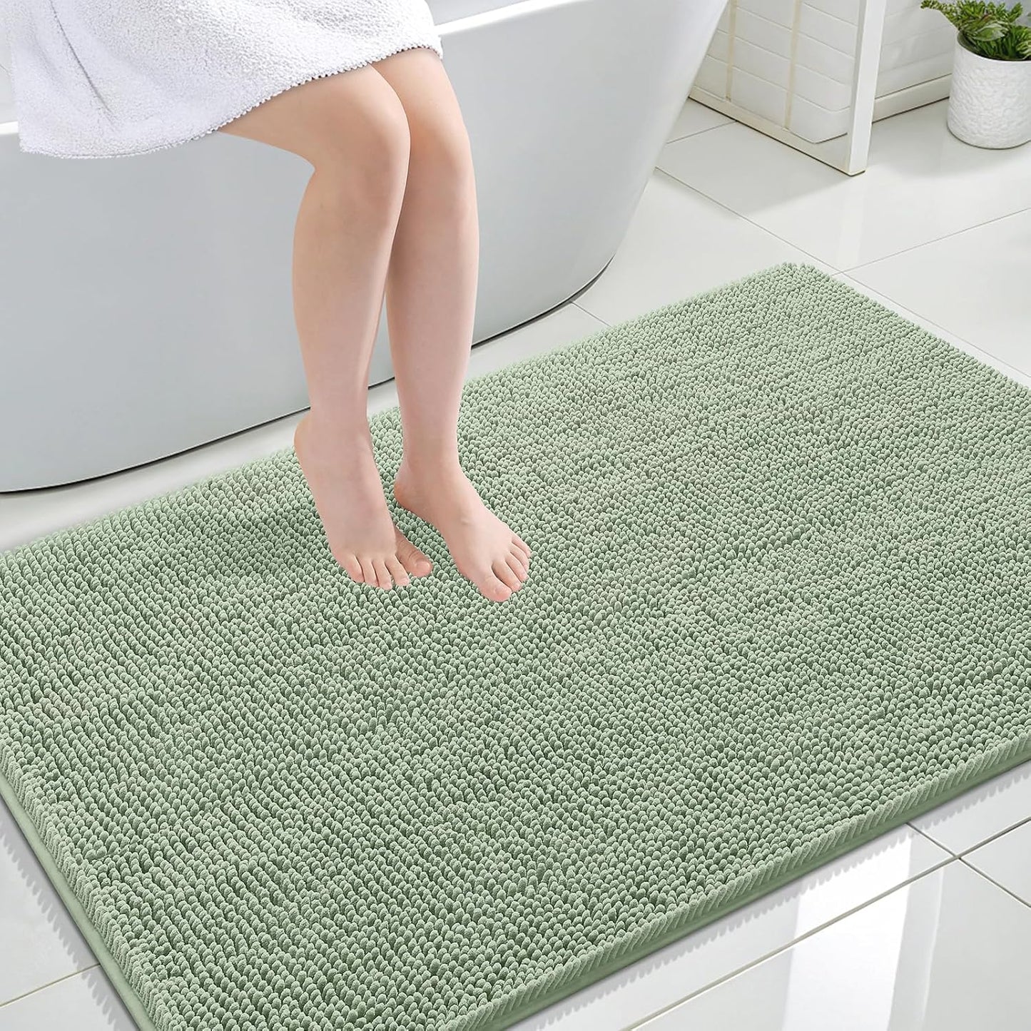 OLANLY Bathroom Rugs 47x32, Extra Soft Absorbent Chenille Bath Rugs, Rubber Backing Quick Dry, Machine Washable Bath Mats for Bathroom Floor, Tub and Shower, Home Decor Accessories, Sage Green