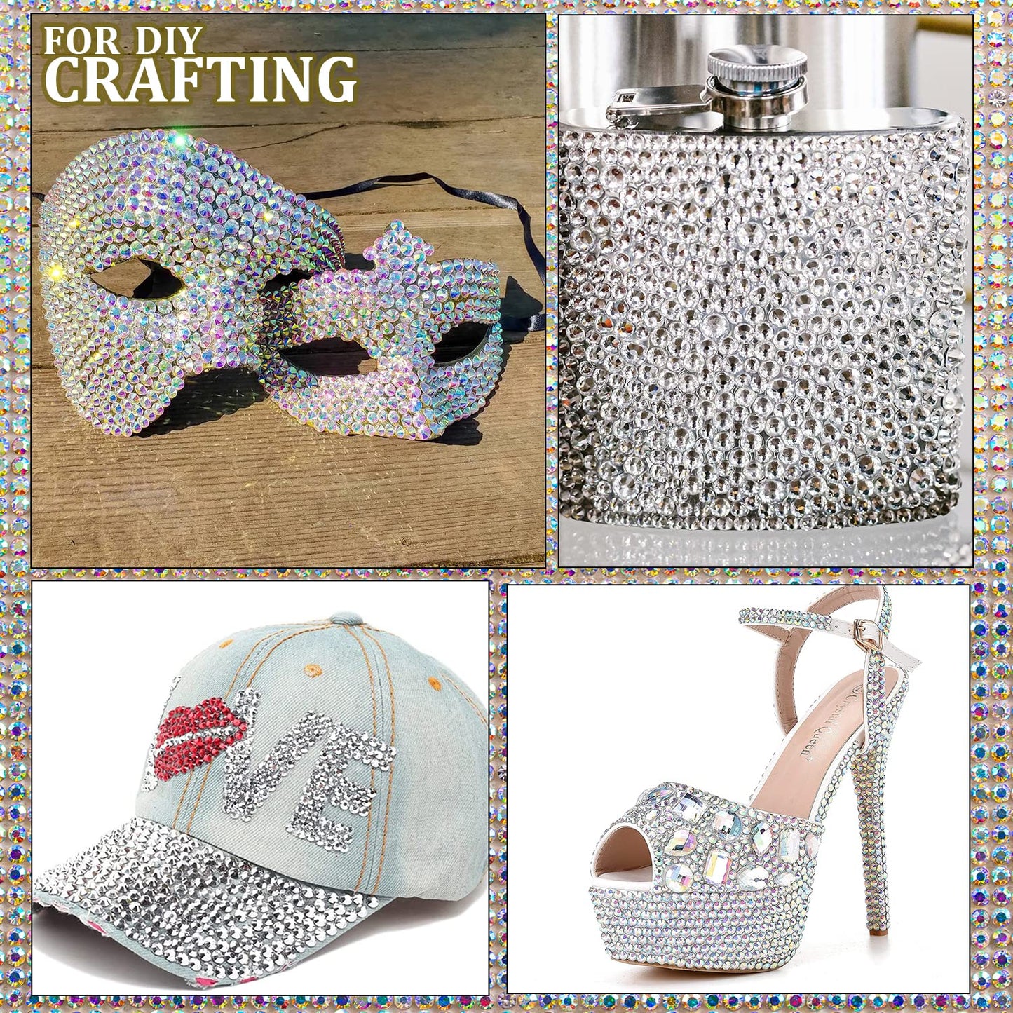 Two Packs of Flatback Rhinestones 4000 Pcs Nail Art Rhinestones Flatback Crystal AB+Transparent White Clear Rhinestone with Picker Pencil and Tweezer for Nail Art and Decoration